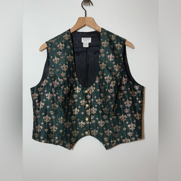 Hobby Horse Womens Equestrian Button Vest Vintage Sz Plus USA Green Gold - Picture 4 of 7